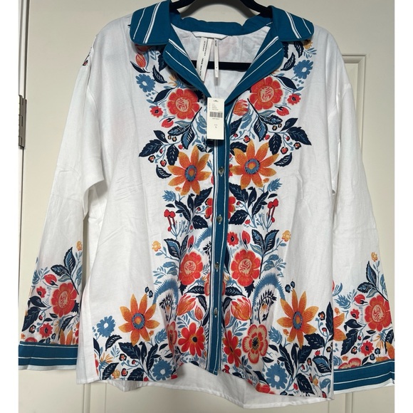 Anthropologie Tops - Anthropologie White and Blue Sleepwear Top